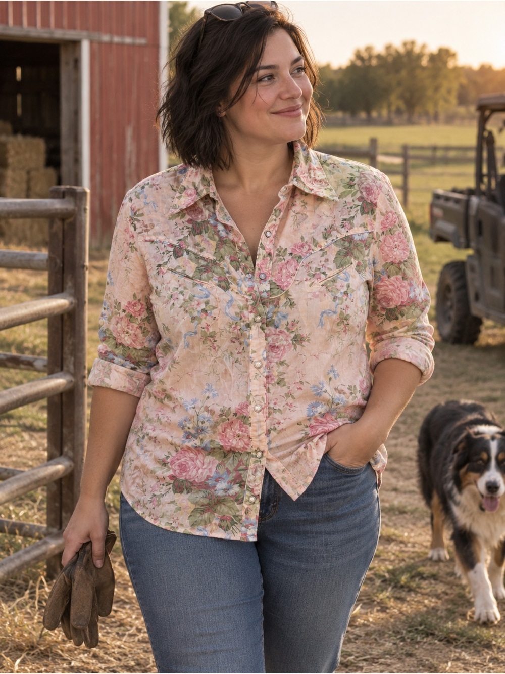 Lauren Ralph Lauren Pink Floral Pearl-snap Western Shirt Sz 2XL